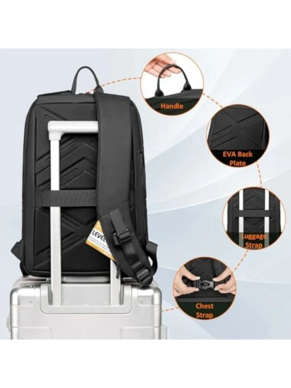 Expandable 17.3 Inch Men's Backpack for Work, Travel, School - Black